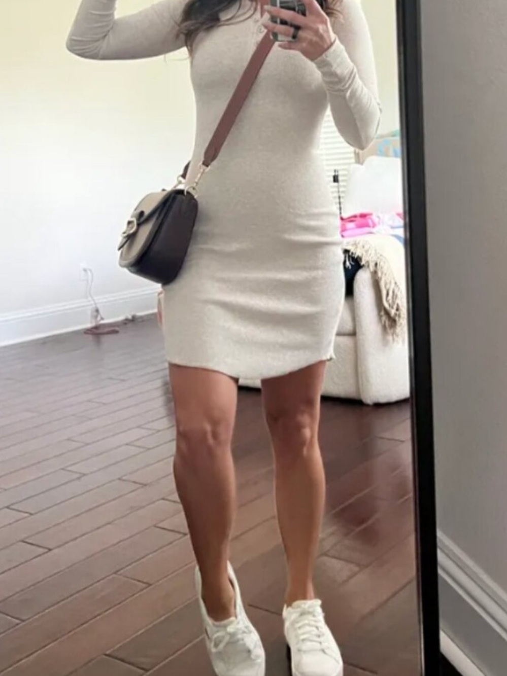 Skims Cotton Rib Henley Long Sleeve Mini Dress Oatmeal Size Large - Picture 7 of 7